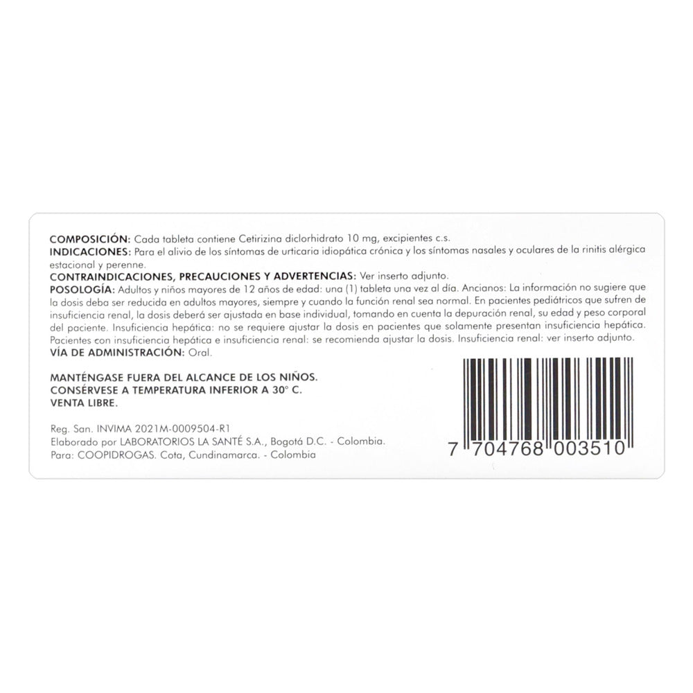 Ceritamin 10 mg 10 Tabletas Icom