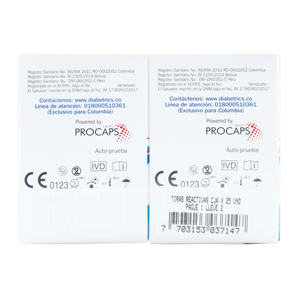 TIRAS REACT.GLUCOQUIC 25UD PAG 1 LLEV 2