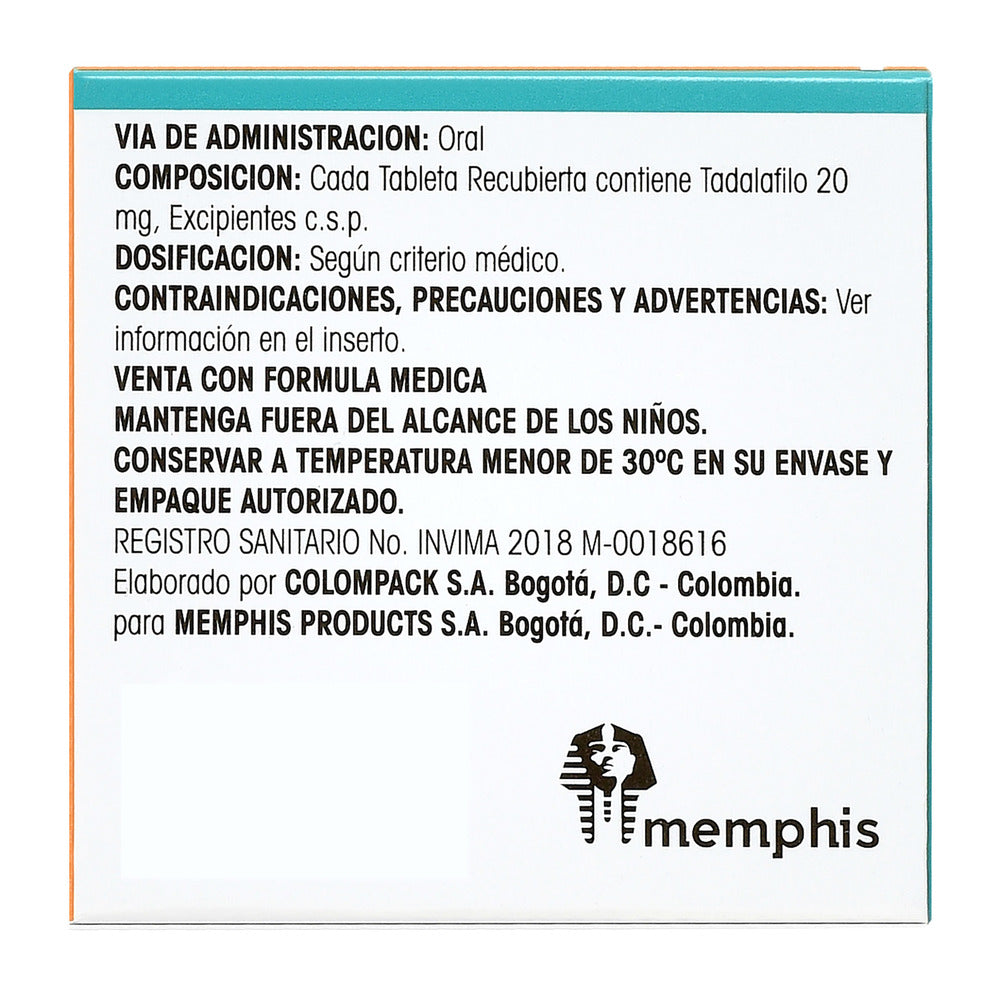 Tadalafilo 20 mg 4 Tabletas Recubiertas