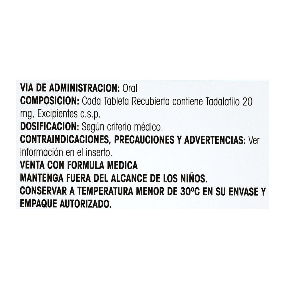 Tadalafilo 20 mg 4 Tabletas Recubiertas