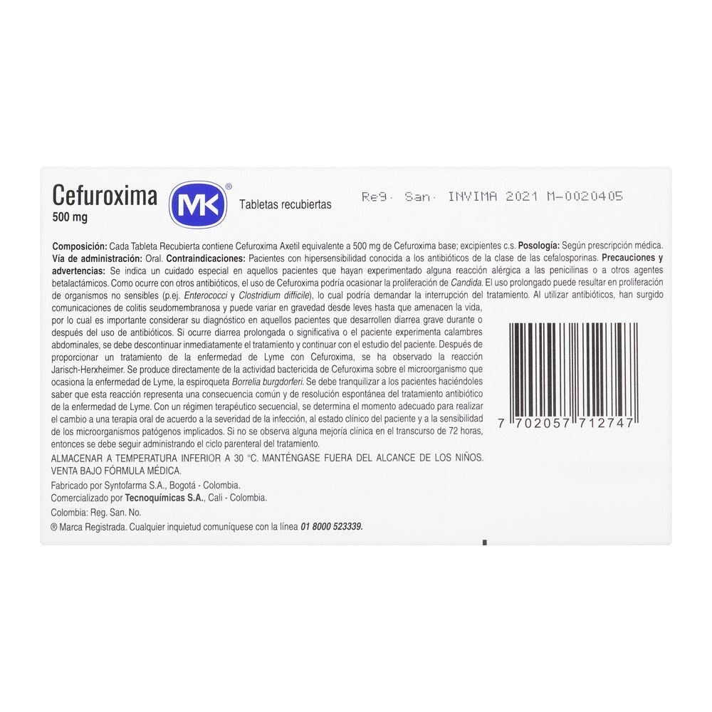 Cefuroxima 500mg 10 Tabletas