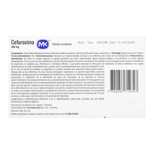 Cefuroxima 500mg 10 Tabletas