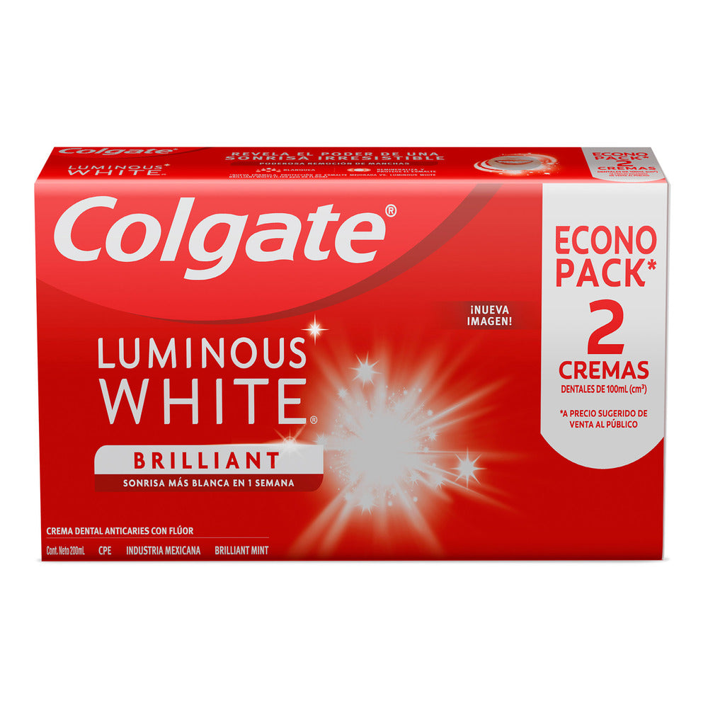 2 Cremas Dentales Colgate Luminous White 75 Econopak