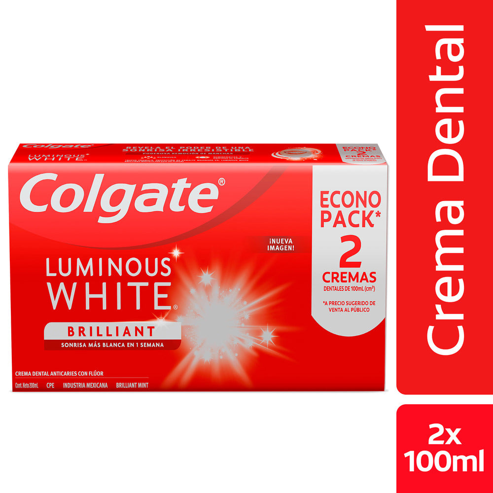 2 Cremas Dentales Colgate Luminous White 75 Econopak
