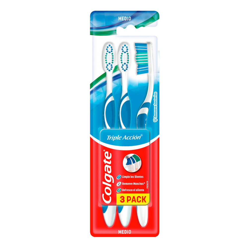 3 Cepillos Dentales Colgate Triple Acción Medio