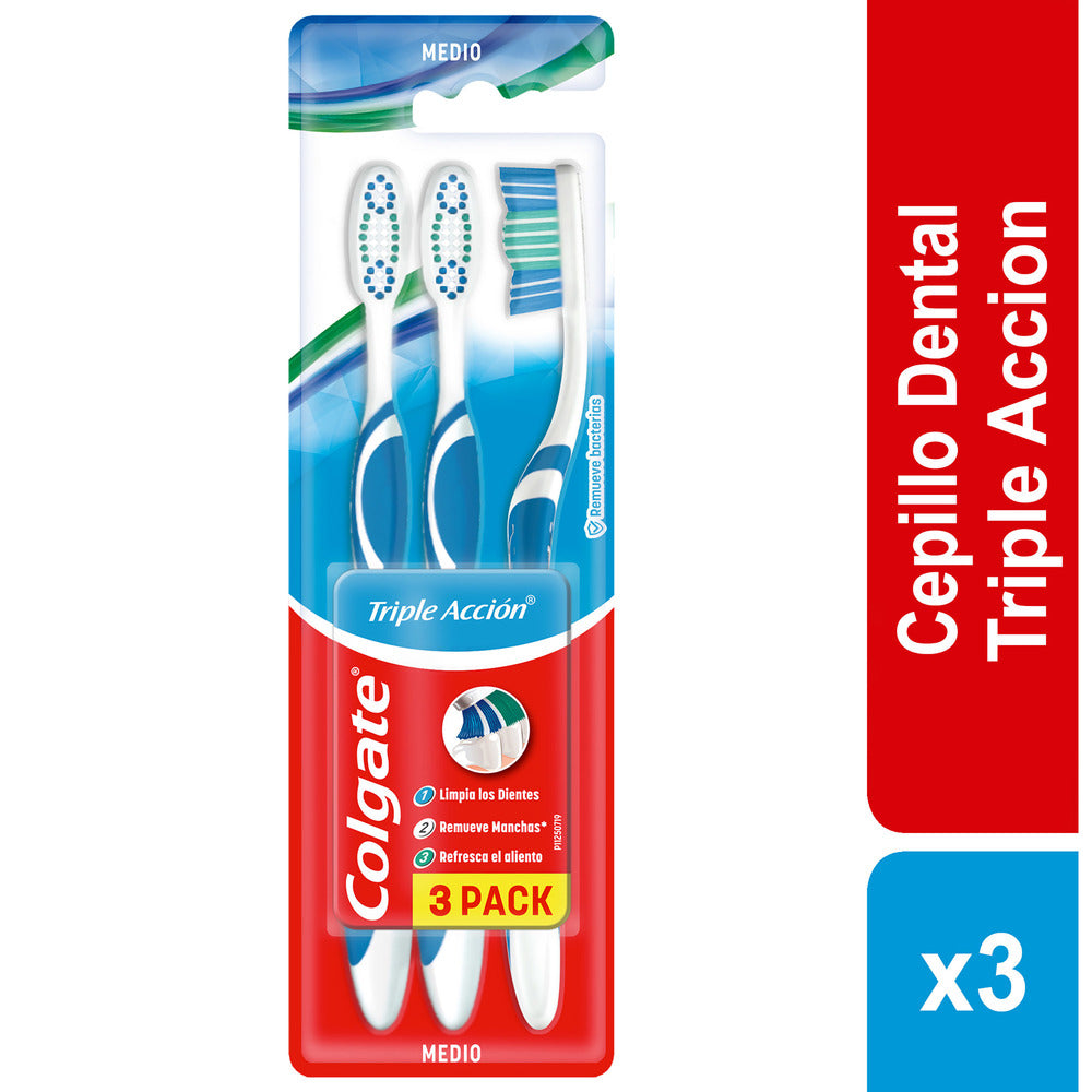 3 Cepillos Dentales Colgate Triple Acción Medio