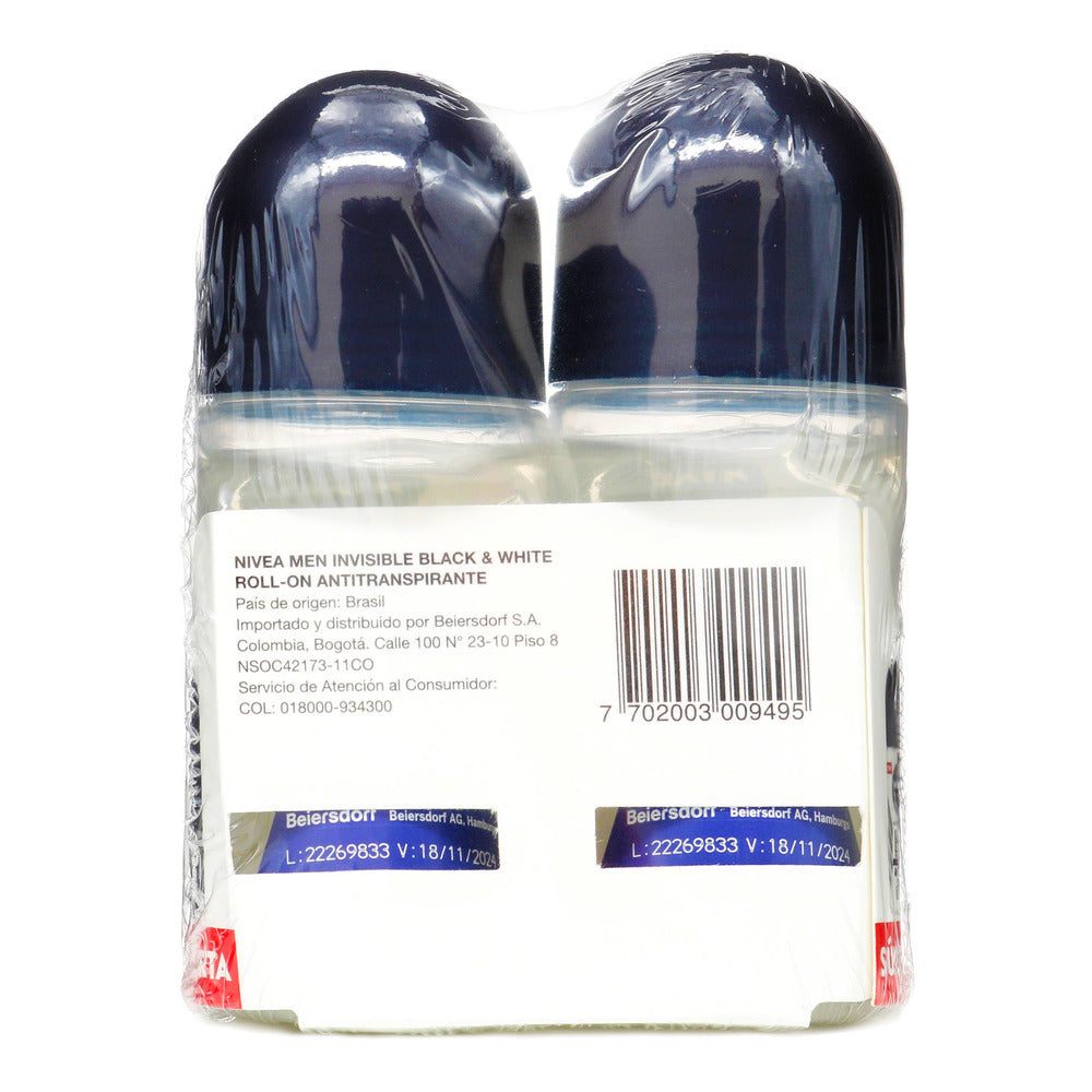 2 Desodorantes Nivea Roll-On Invisible Black White 50ml Hombre