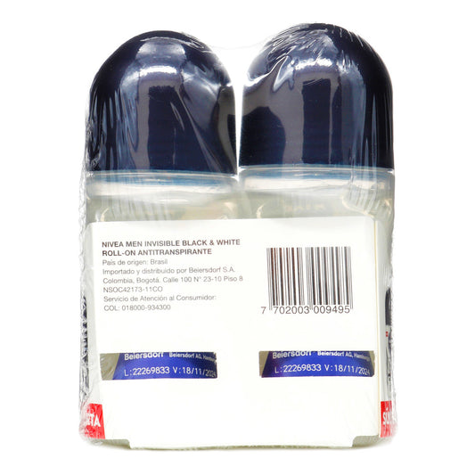 2 Desodorantes Nivea Roll-On Invisible Black White 50ml Hombre