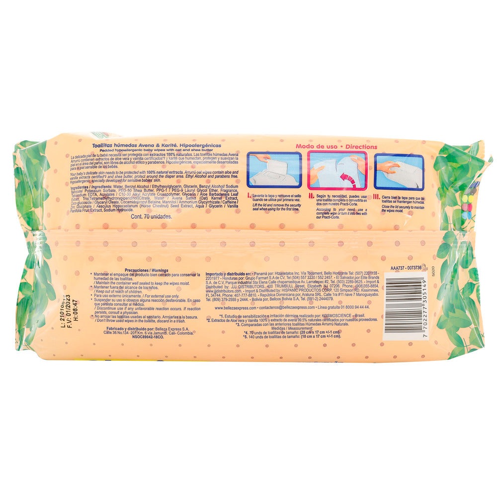 Toallitas Arrurrú Avena Practicorte 70 Unidades