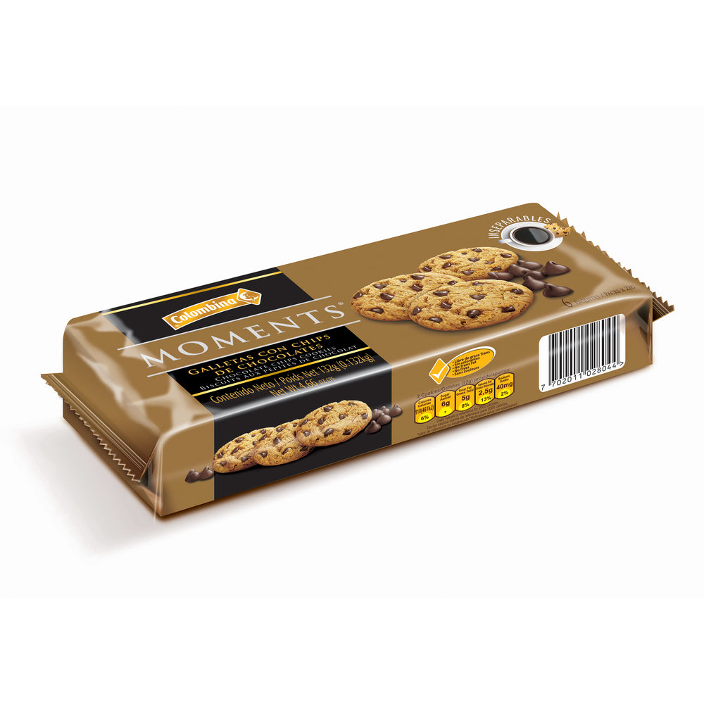 Galleta Rellena Moments Chips Chocolate 6 Unidades 132 Gramos