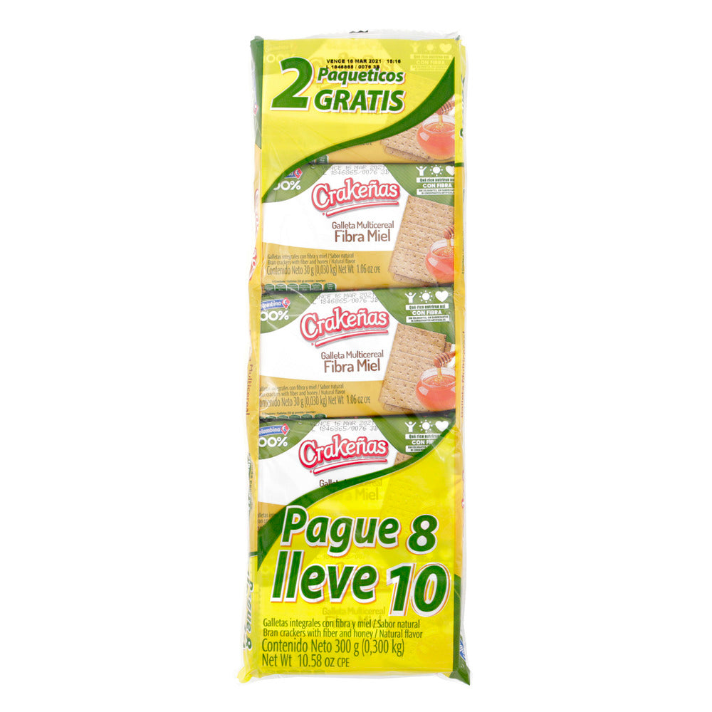 Galletas Crackenas Fibra Miel Paquete 8 Lleva 10
