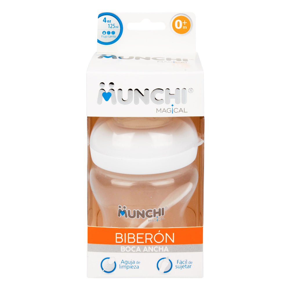 Biberón Munchi Mágico Boca Ancha Flujo Lento 4 Oz