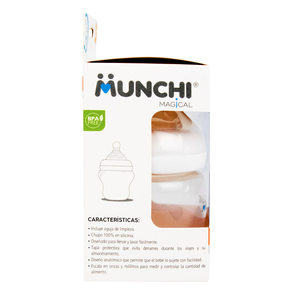 Biberón Munchi Mágico Boca Ancha Flujo Lento 4 Oz