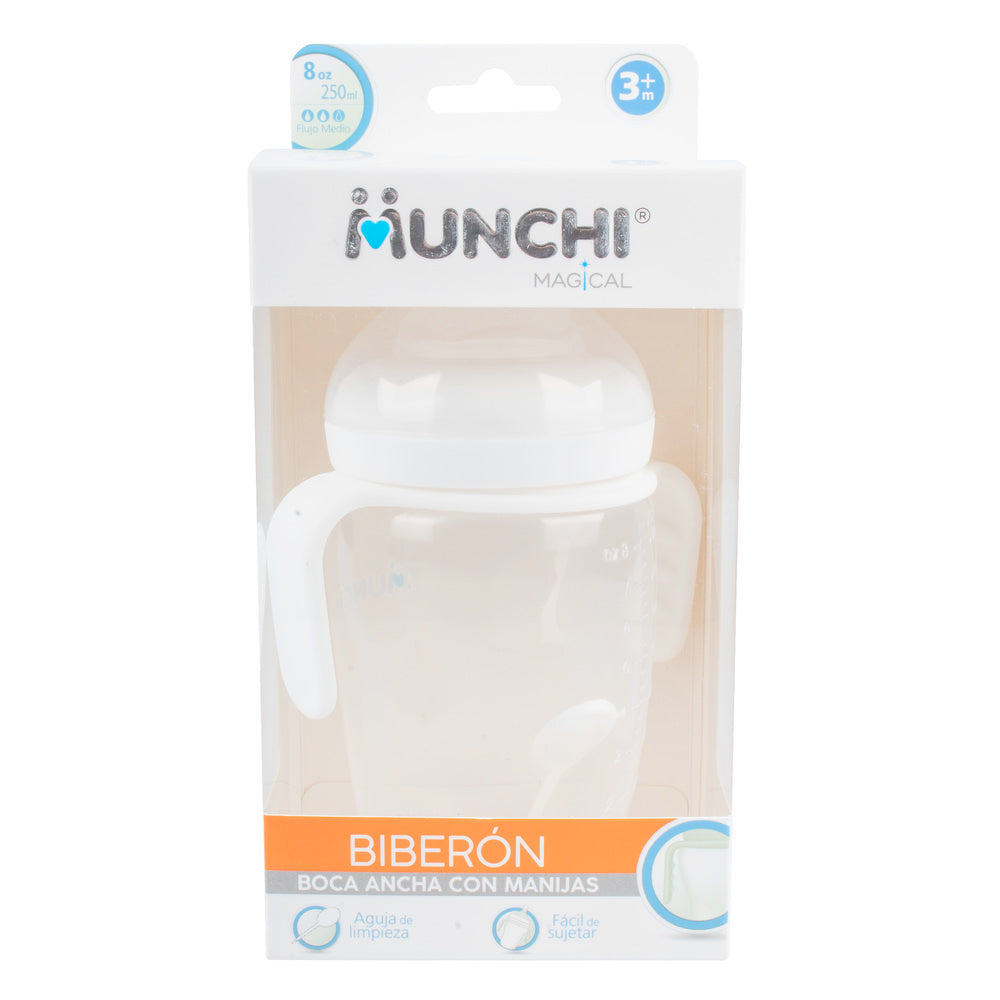 Biberón Munchi Mágico Boca Ancha con Manija 8 Oz