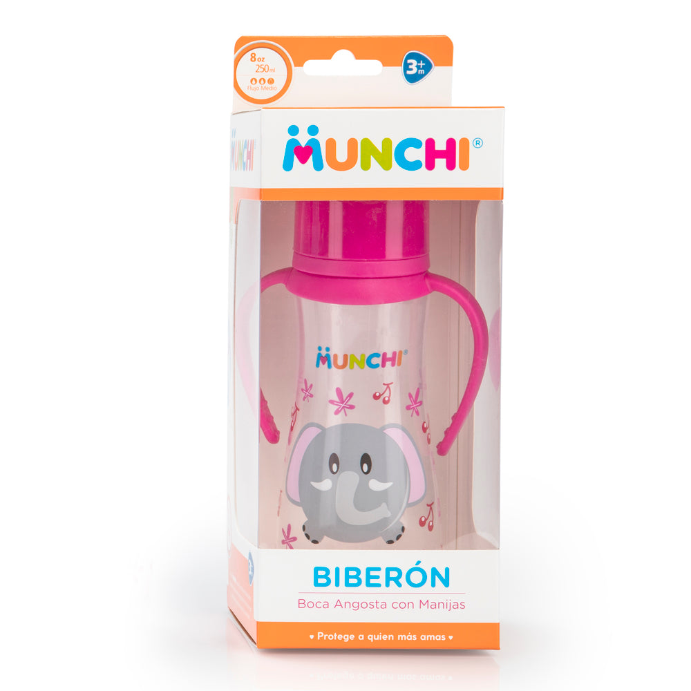 Biberón Munchi Boca Angosta con Manija 8 Oz