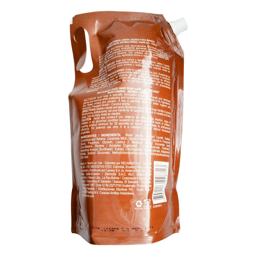 Jabón Bacterion Repuesto Vainilla Coco 1000 ml