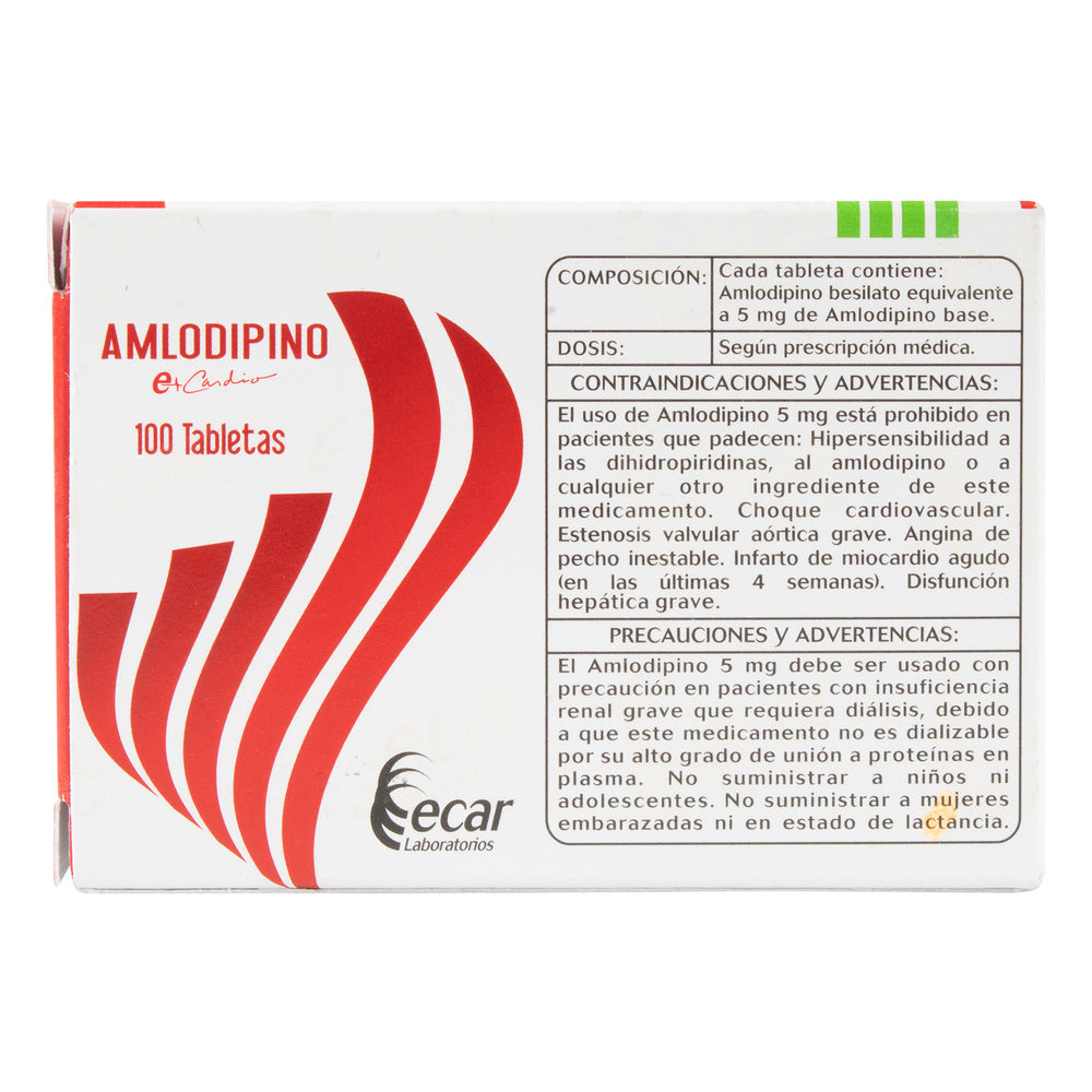 Amlodipino 5 Miligramos 100 Tabletas EC