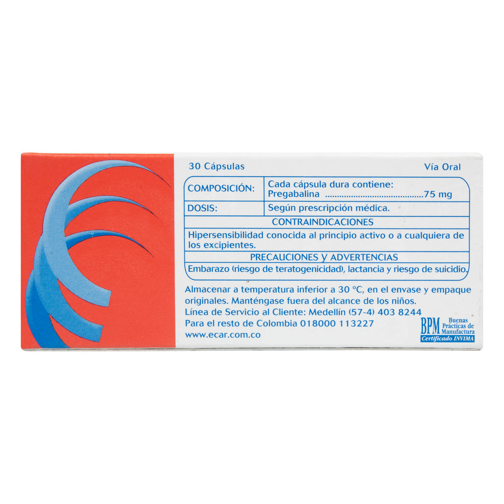 PREGABALINA 75 MG 30 CAP EC (P)50018