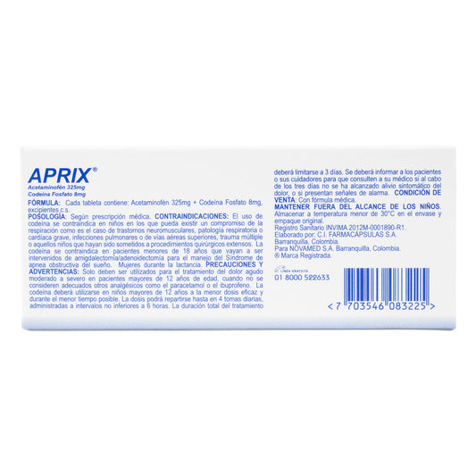 Aprix 325 Miligramos 20 Tabletas