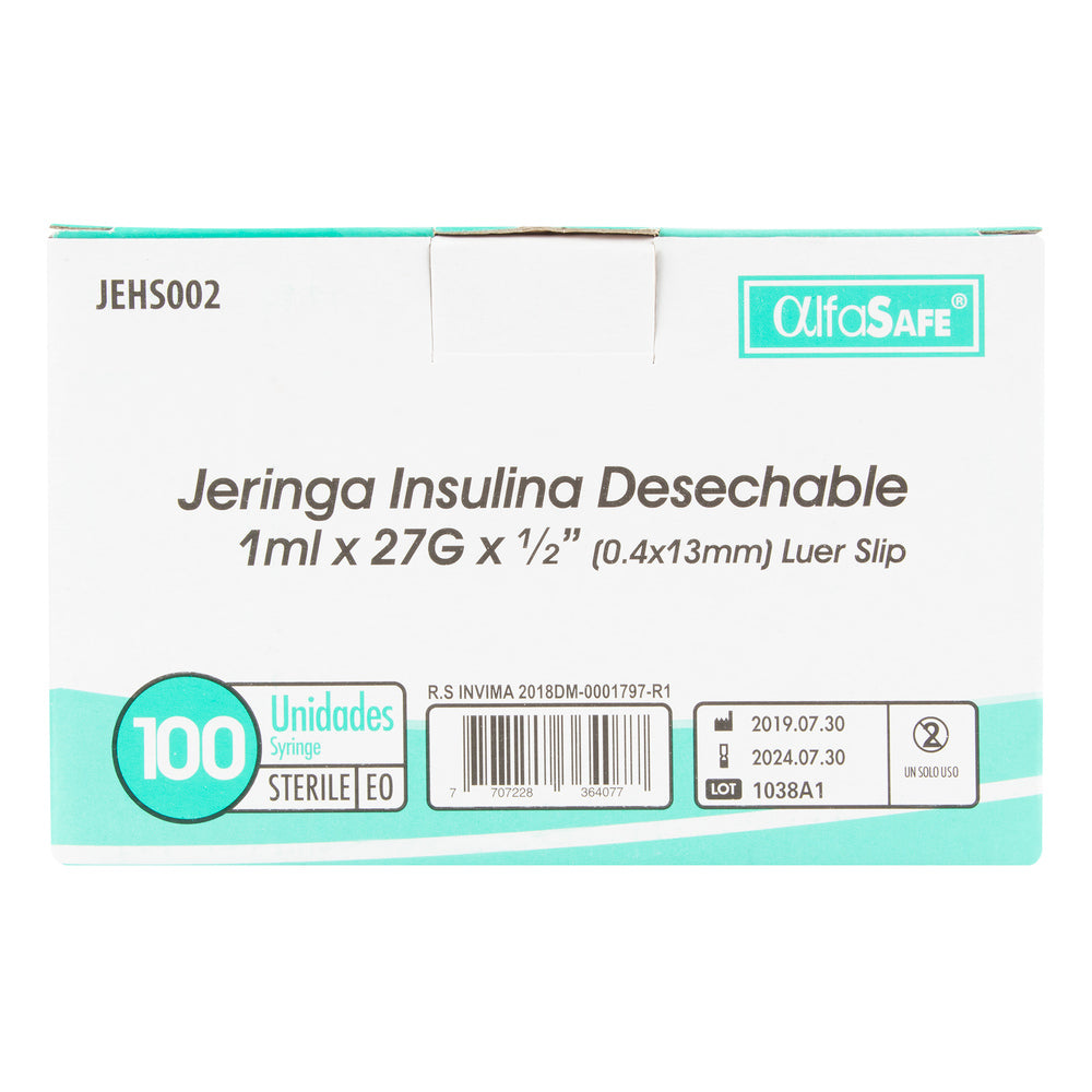 Jeringa Alfa Insulina 1 ml 27 G X 1/2 13 MM