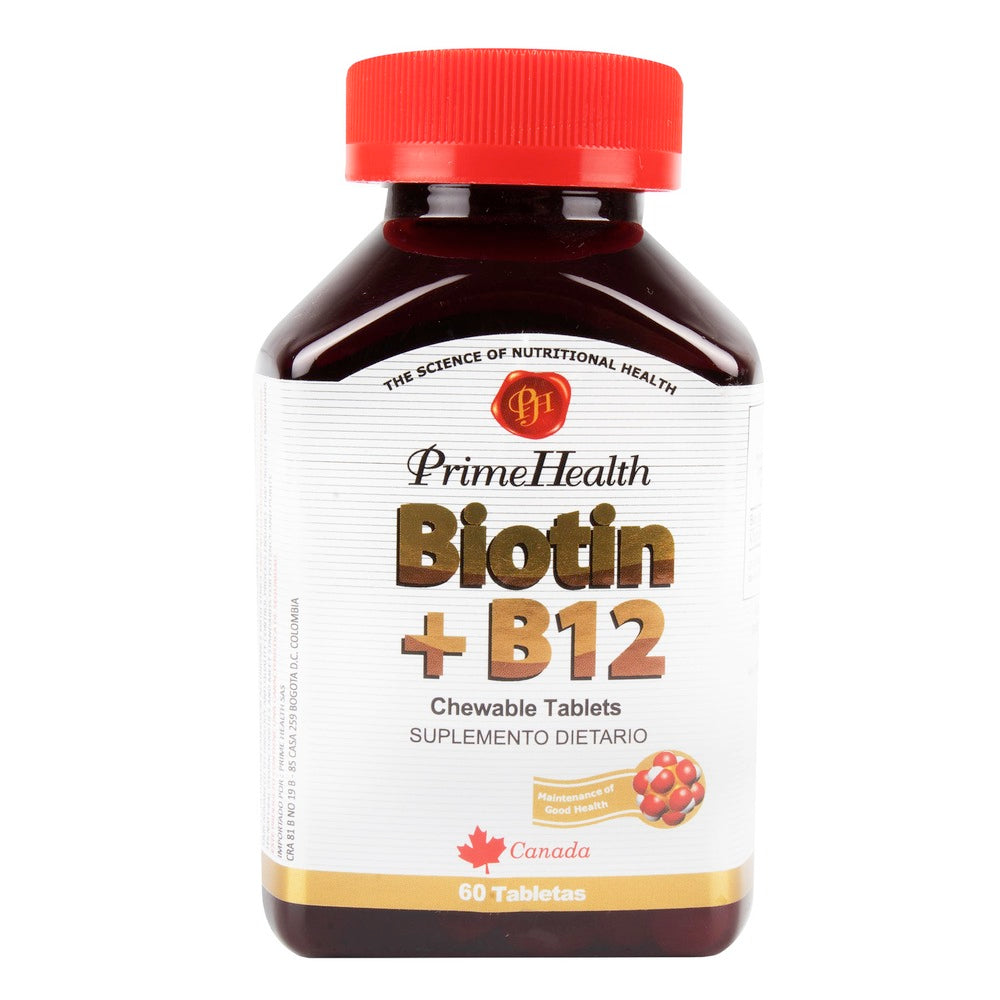 Vitamina B12 + Biotina Masticable 60 Tabletas Prime Health NTI