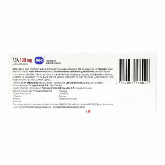 ASA 100 MG  30 TBS MK