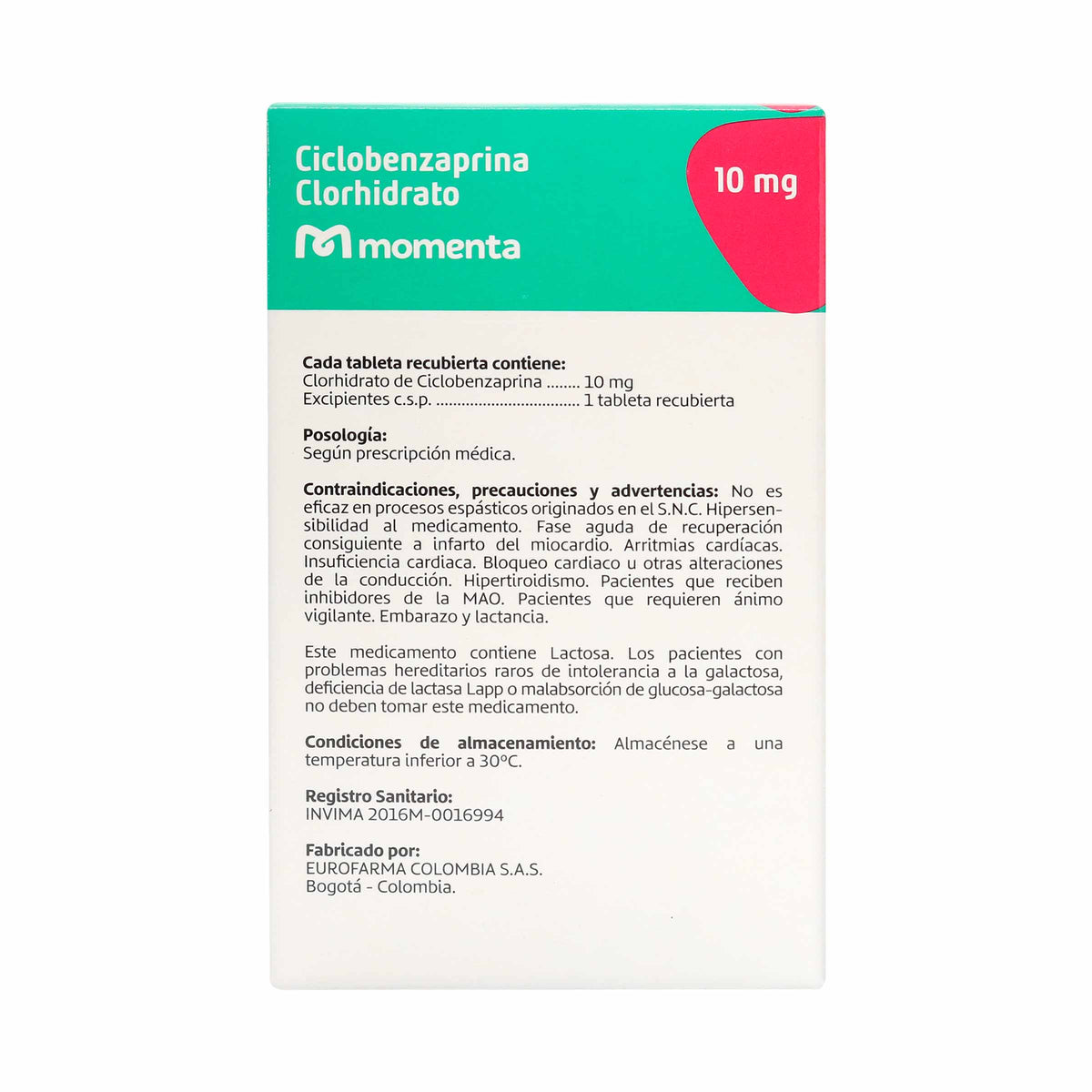 CICLOBENZAPRINA 10 MG. 15 TBS MOMENTA