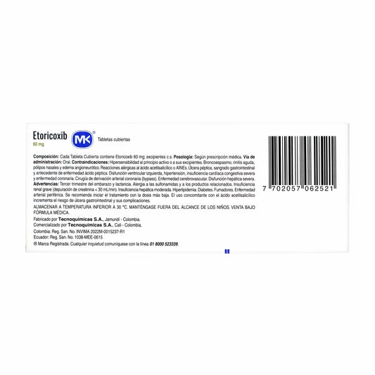 ETORICOXIB 60 MG 14 TBS MK