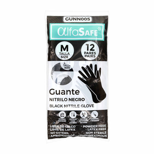 Guantes Alfa Safe Negro Talla M 12 Unidades