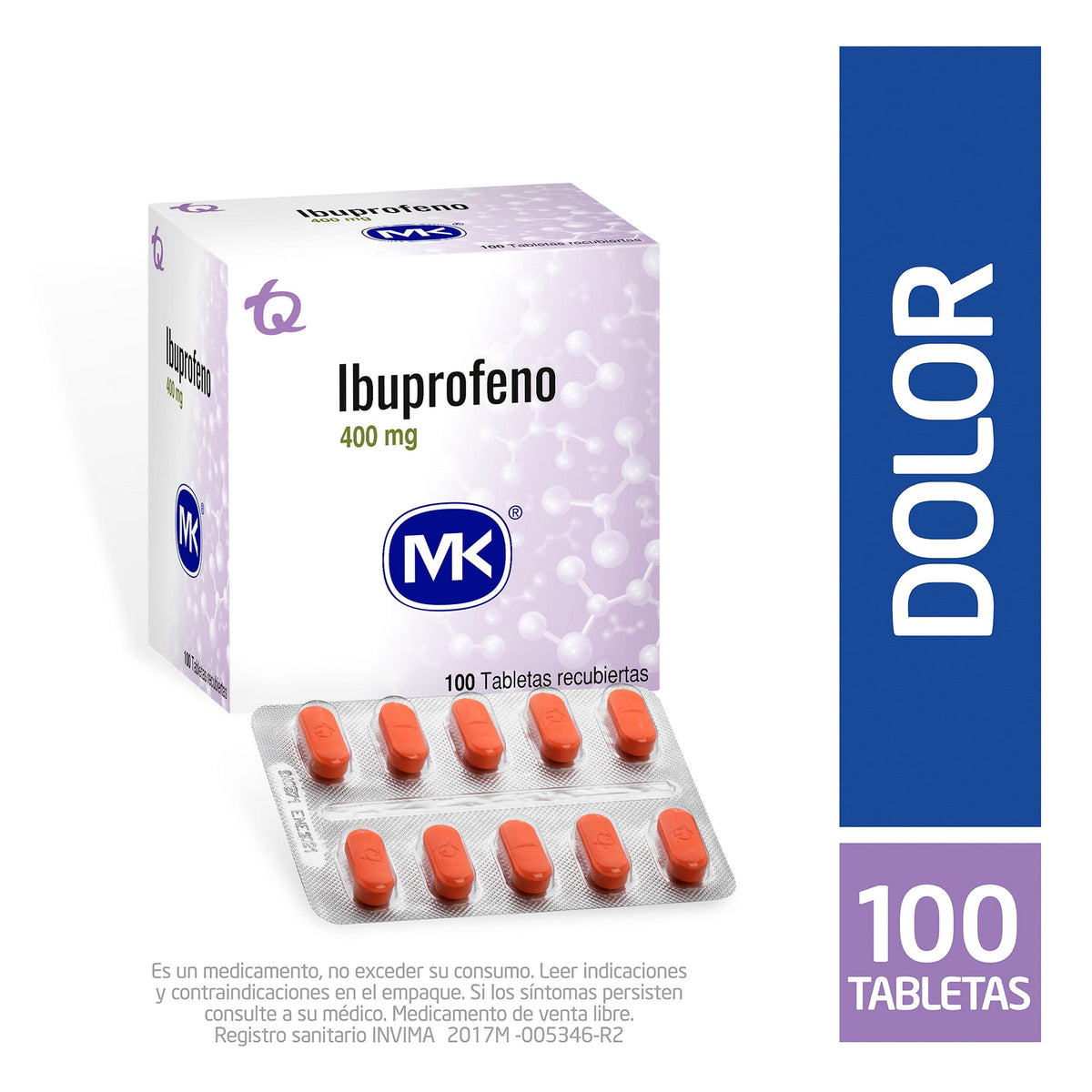 Ibuprofeno 400 Miligramos 100 Tabletas MK