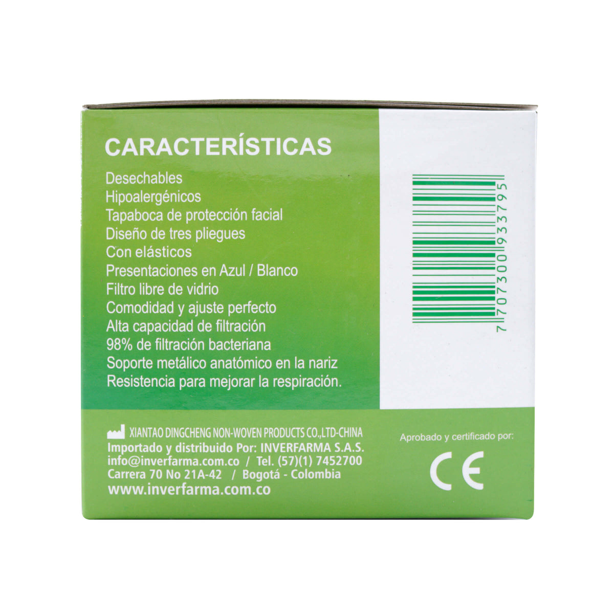 Tapabocas Desechable Inverfarma Blanco 50 Unidades Empaque Individual