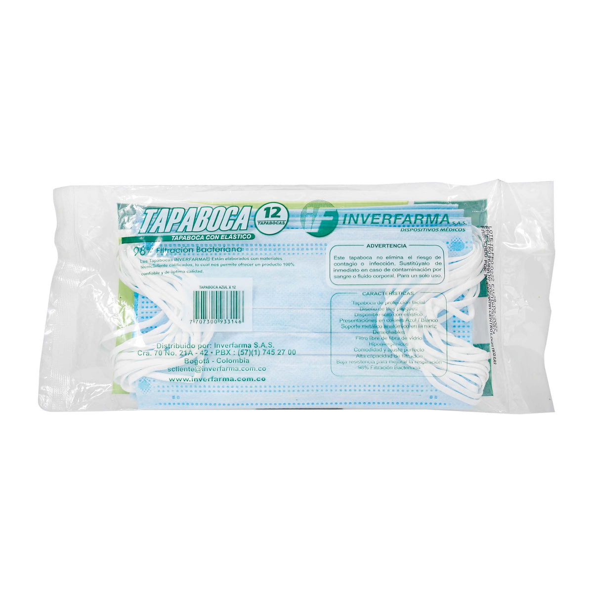 Tapabocas Desechable Inverfarma Azul 12 Unidades