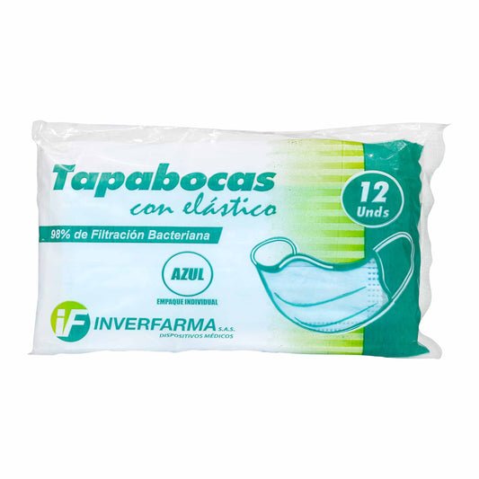 Tapabocas Desechable Inverfarma Azul 12 Unidades Empaque Individual