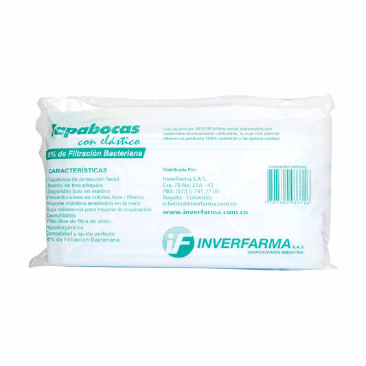 Tapabocas Desechable Inverfarma Azul 12 Unidades Empaque Individual