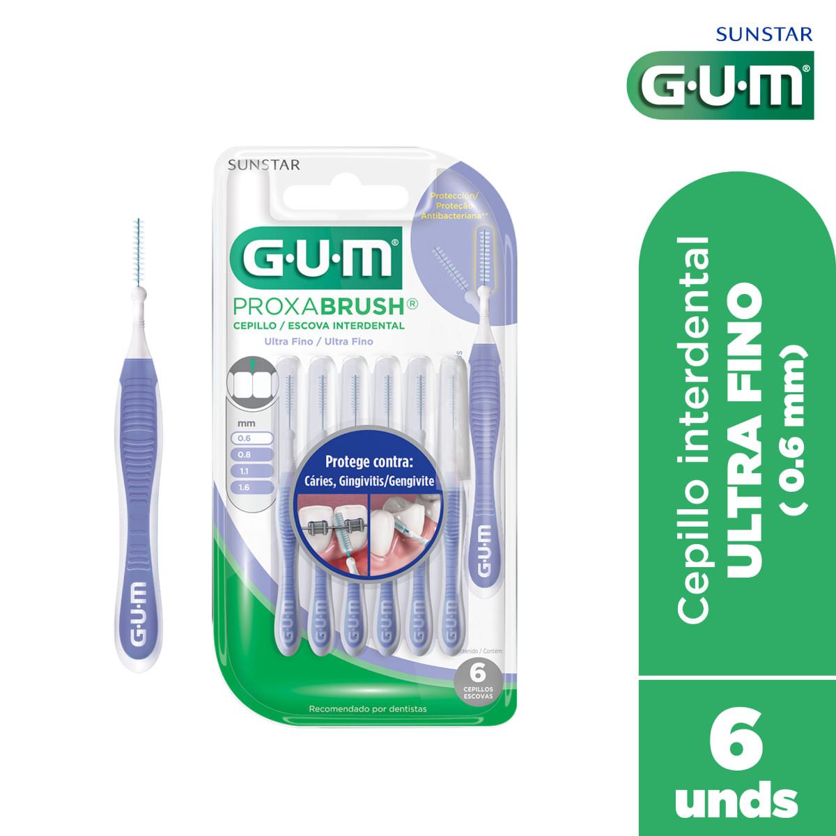 Cepillo Gum Interdental Proxabrush Ultra Fino 6 Unidades