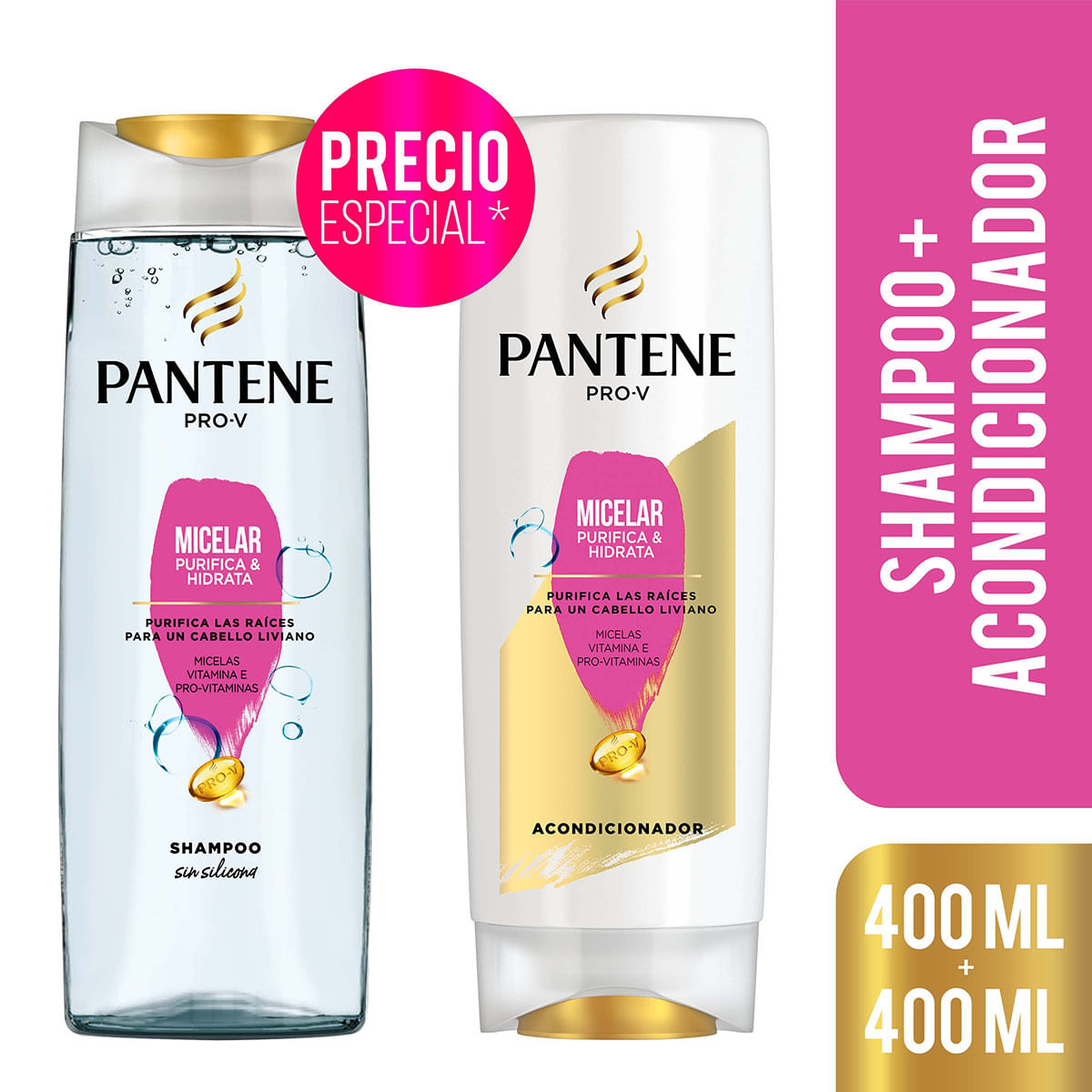 Champú Pantene Micelar 400 Mililitros + Acondicionador 400 Mililitros