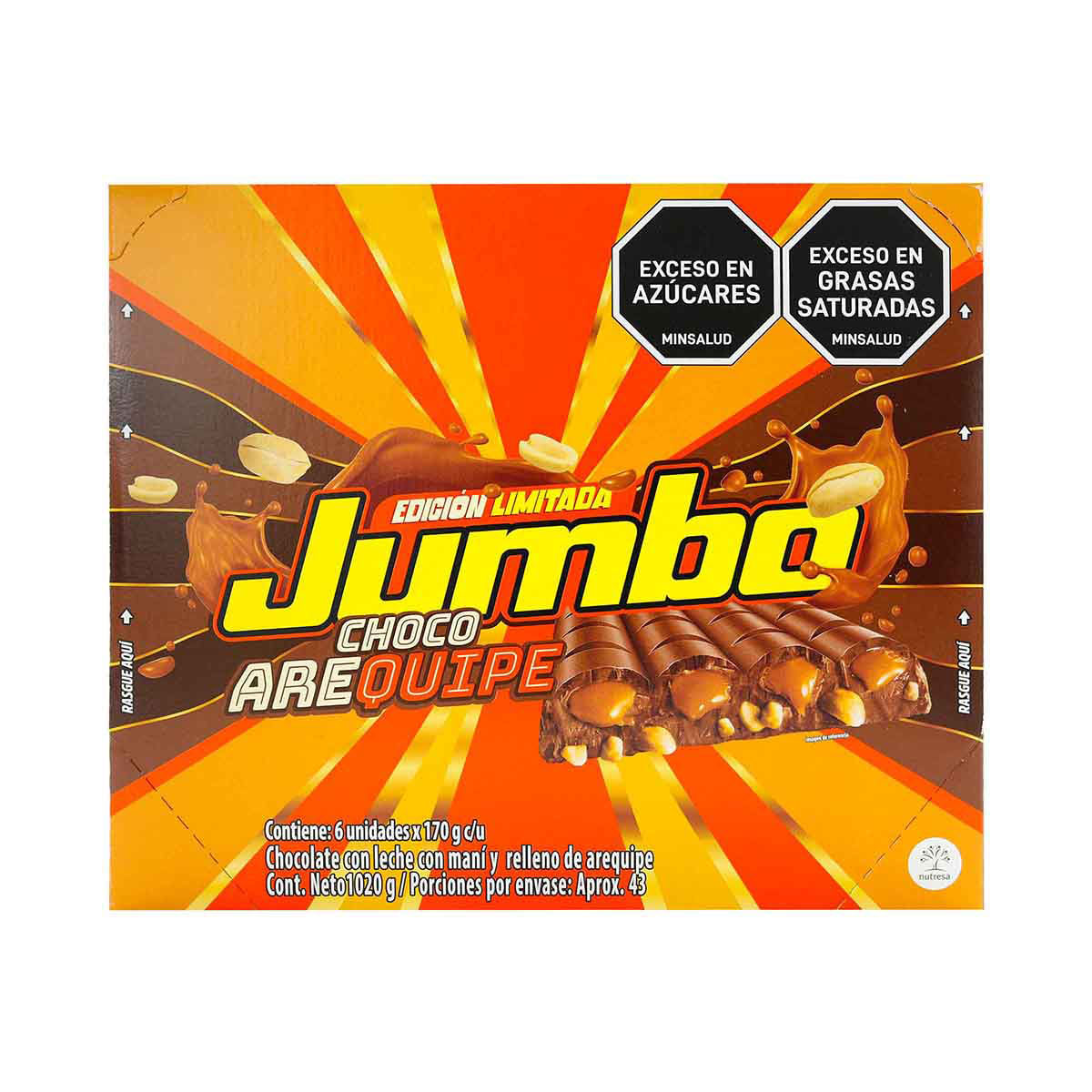 Chocolatina Jumbo Choco Arequipe 1020 Gramos 6 Unidades