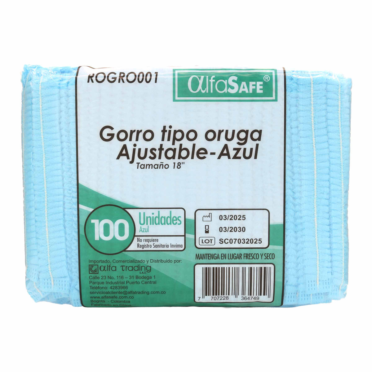 Gorro Tipo Oruga Azul Alfa 100 Und