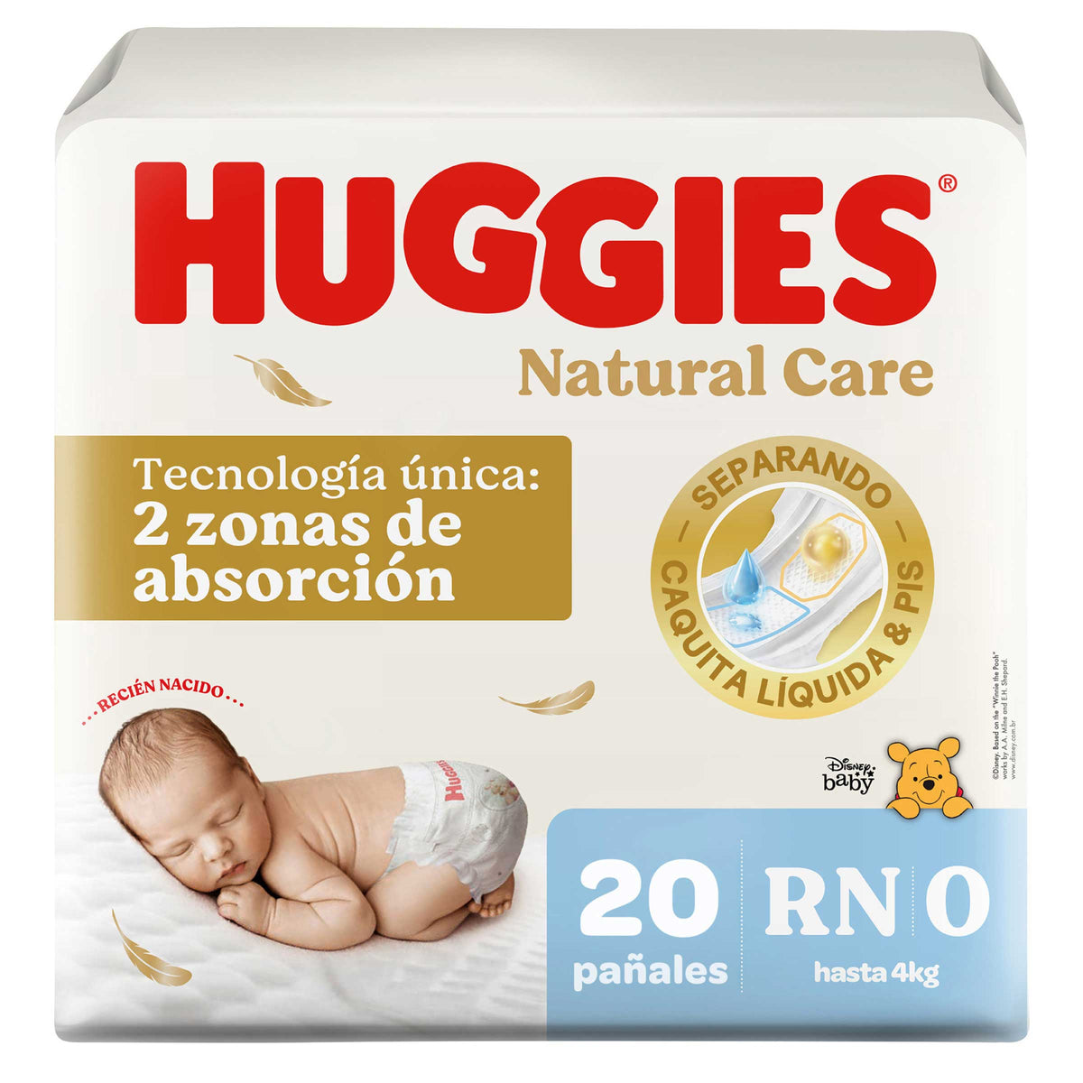 Pañal Huggies Natural Care Recién Nacido Etapa 0 Por 20 Unidades