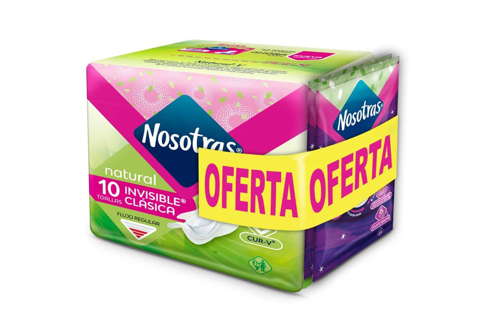 Toallitas Nosotras Natural Invisible Clásica Tela 10 Unidades + 2 Buenas Noches